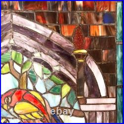 Vintage Hand Crafted TIFFANY Style LOVE BIRD Parrots Stained Glass Panel Window