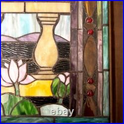 Vintage Hand Crafted TIFFANY Style LOVE BIRD Parrots Stained Glass Panel Window