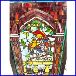 Vintage Hand Crafted TIFFANY Style LOVE BIRD Parrots Stained Glass Panel Window