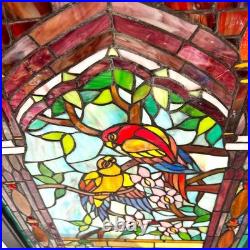 Vintage Hand Crafted TIFFANY Style LOVE BIRD Parrots Stained Glass Panel Window
