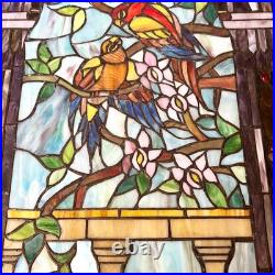 Vintage Hand Crafted TIFFANY Style LOVE BIRD Parrots Stained Glass Panel Window