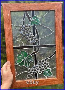 Vintage Jeweled Grapes Leaded Stained Glass Panel 18x13 inches