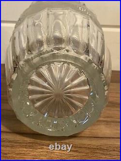Vintage Large Clear Bohemian Leaded Glass Vase Frosted Beaded Etched Sunflowers