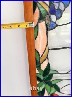 Vintage Large Handcrafted stained glass peacock window panel 40x20 Wood Frame Vintage Large Handcrafted stained glass peacock window panel 40x20 Wood Frame
