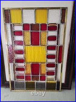 Vintage Lead Glass Window 6 Colors Framed In Brass