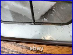 Vintage Lead Stained Glass Window Hanging Wooden Frame Flower Rose 34 X 18 1/2