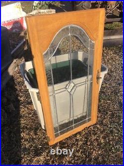 Vintage Leaded Glass Cabinet Door Or Window 15.5x32.5 without Frame. 18.5x36 wit