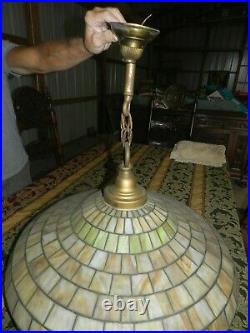 Vintage Leaded Glass Ceiling Lamp Shade Fixture Arts Crafts Handel Era 29