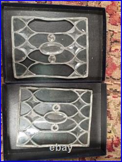 Vintage Leaded Glass Panel Pair Clear Gothic Bullseye Salvage Windows 1920s-40s