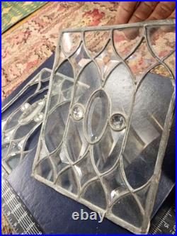 Vintage Leaded Glass Panel Pair Clear Gothic Bullseye Salvage Windows 1920s-40s