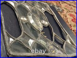 Vintage Leaded Glass Panel Pair Clear Gothic Bullseye Salvage Windows 1920s-40s