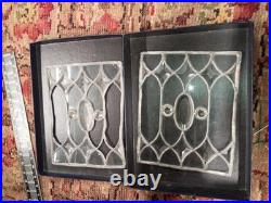 Vintage Leaded Glass Panel Pair Clear Gothic Bullseye Salvage Windows 1920s-40s