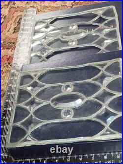 Vintage Leaded Glass Panel Pair Clear Gothic Bullseye Salvage Windows 1920s-40s