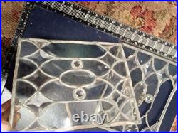 Vintage Leaded Glass Panel Pair Clear Gothic Bullseye Salvage Windows 1920s-40s