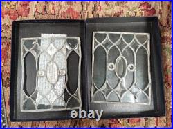 Vintage Leaded Glass Panel Pair Clear Gothic Bullseye Salvage Windows 1920s-40s