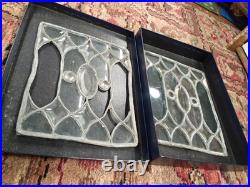Vintage Leaded Glass Panel Pair Clear Gothic Bullseye Salvage Windows 1920s-40s