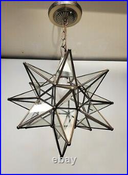 Vintage Leaded Glass Star Burst Hanging Light Fixture Pendant Ceiling Atomic