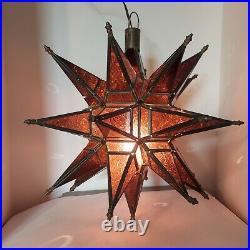 Vintage Leaded Glass Star Burst Hanging Light Fixture Pendant Ceiling Atomic