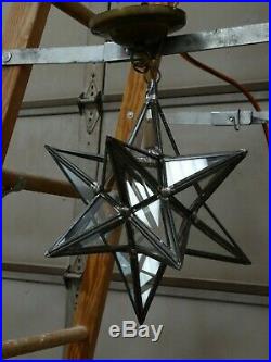 Vintage Leaded Glass Star Shaped Hanging Light Fixture / Pendant