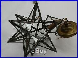 Vintage Leaded Glass Star Shaped Hanging Light Fixture / Pendant
