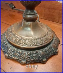 Vintage Leaded Glass Table Lamp Solid Brass Base Hummingbird Stained Glass