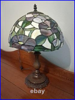 Vintage Leaded Glass Table Lamp Solid Brass Base Hummingbird Stained Glass