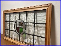 Vintage Leaded Stained Glass Window 38.5x24 Wood Frame