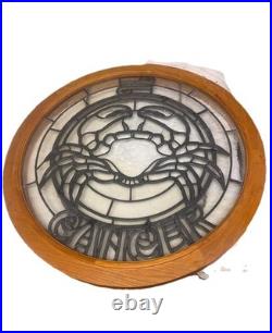 Vintage Lg Circular Beveled Zodiac Cancer Crab Leaded Glass Window Restaurant