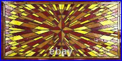 Vintage Mid-Century Starburst Geometric Red and Yellow Stained Glass Window