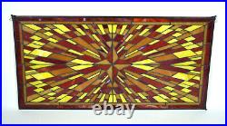 Vintage Mid-Century Starburst Geometric Red and Yellow Stained Glass Window