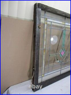Vintage OVER-SIZED Leaded Stained Glass Window Pane in Wood Frame 34 x 32