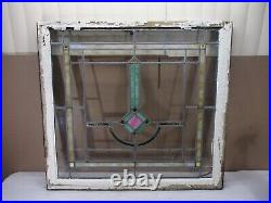 Vintage OVER-SIZED Leaded Stained Glass Window Pane in Wood Frame 34 x 32