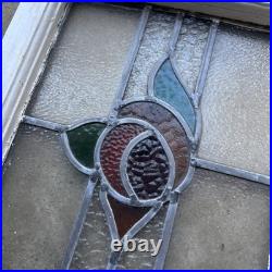 Vintage Old English Lead Stained Glass Window Wood Frame White Paint Rose 17x15