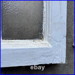 Vintage Old English Lead Stained Glass Window Wood Frame White Paint Rose 17x15