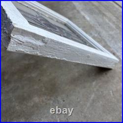 Vintage Old English Lead Stained Glass Window Wood Frame White Paint Rose 17x15