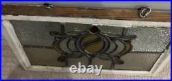 Vintage Old English Leaded Stained Glass Window Wood Frame Heavy WithChain 20X15