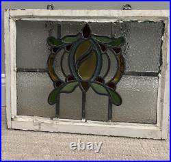 Vintage Old English Leaded Stained Glass Window Wood Frame Heavy WithChain 20X15