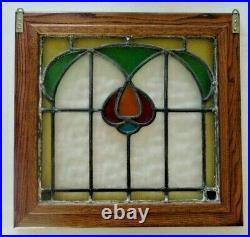 Vintage Original Stained Glass Windows Matching Pr Custom Oak Frame 14x13-1/2