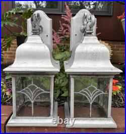 Vintage Pair of Arts & Crafts Style Porch Outdoor Wall Light Leaded Glass Panels Vintage Pair of Arts & Crafts Style Porch Outdoor Wall Light Leaded Glass Panels
