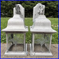 Vintage Pair of Arts & Crafts Style Porch Outdoor Wall Light Leaded Glass Panels Vintage Pair of Arts & Crafts Style Porch Outdoor Wall Light Leaded Glass Panels
