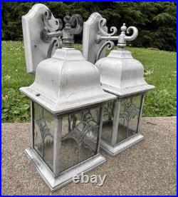Vintage Pair of Arts & Crafts Style Porch Outdoor Wall Light Leaded Glass Panels Vintage Pair of Arts & Crafts Style Porch Outdoor Wall Light Leaded Glass Panels