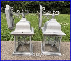 Vintage Pair of Arts & Crafts Style Porch Outdoor Wall Light Leaded Glass Panels Vintage Pair of Arts & Crafts Style Porch Outdoor Wall Light Leaded Glass Panels