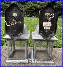 Vintage Pair of Arts & Crafts Style Porch Outdoor Wall Light Leaded Glass Panels Vintage Pair of Arts & Crafts Style Porch Outdoor Wall Light Leaded Glass Panels