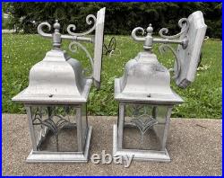 Vintage Pair of Arts & Crafts Style Porch Outdoor Wall Light Leaded Glass Panels Vintage Pair of Arts & Crafts Style Porch Outdoor Wall Light Leaded Glass Panels