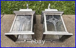 Vintage Pair of Arts & Crafts Style Porch Outdoor Wall Light Leaded Glass Panels Vintage Pair of Arts & Crafts Style Porch Outdoor Wall Light Leaded Glass Panels