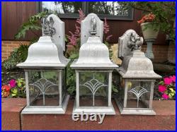 Vintage Pair of Arts & Crafts Style Porch Outdoor Wall Light Leaded Glass Panels Vintage Pair of Arts & Crafts Style Porch Outdoor Wall Light Leaded Glass Panels