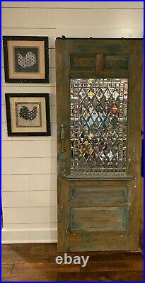 Vintage Pantry Door with Leaded Glass and Seahorse Handle
