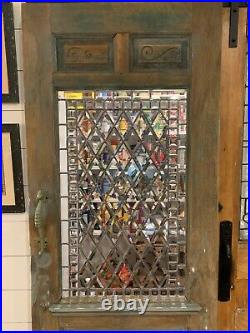Vintage Pantry Door with Leaded Glass and Seahorse Handle