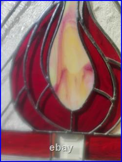 Vintage Stained Glass/Etched White Dove and Flames 21×20 1/2 In