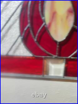 Vintage Stained Glass/Etched White Dove and Flames 21×20 1/2 In